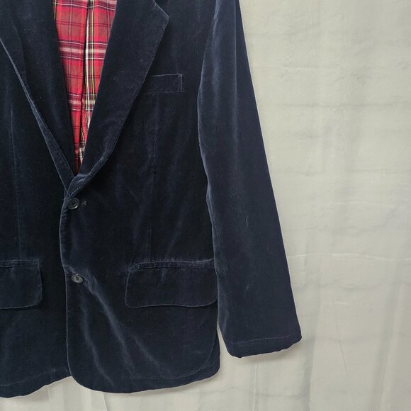 Vintage American Eagle Velvet Blazer Navy Blue Collegiate Preppy Unisex S - Picture 4 of 9